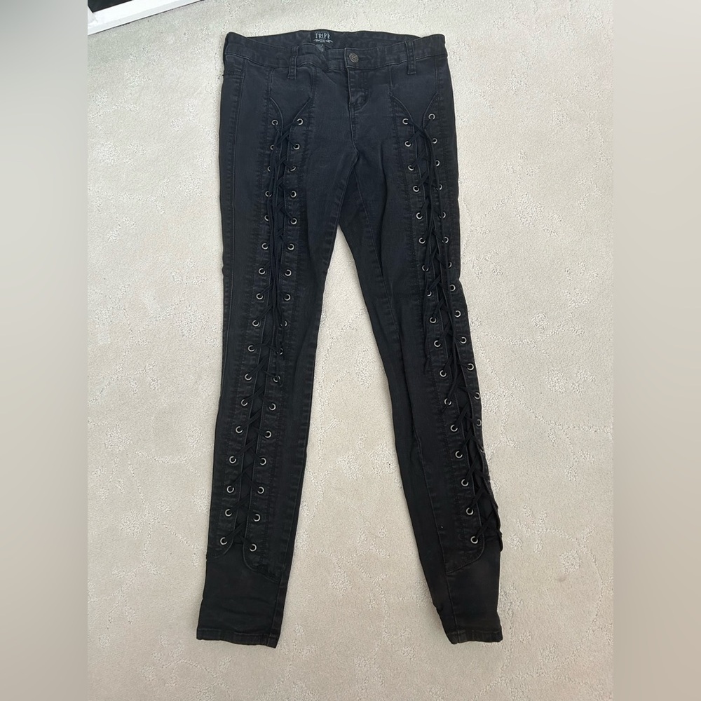 Tripp NYC Lace up corset pants skinny jeans goth punk emo rare black gothic